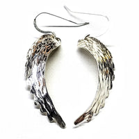 Sterling Silver Hammer Pattern Sculpted Angel Wing Earrings - Earrings - Alexa Martha Designs   