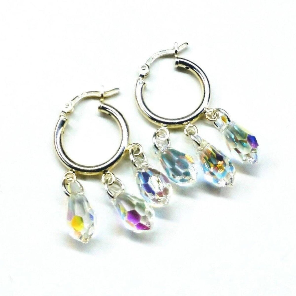 Mini Sterling Silver Hoop Sparkly Crystal Drop Dangle Earrings - Earrings - Alexa Martha Designs   