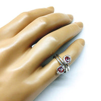 Sterling Silver Red Pink Crystal Adjustable Wire Wrap Finger Toe Ring - Ring/Toe Ring - Alexa Martha Designs   
