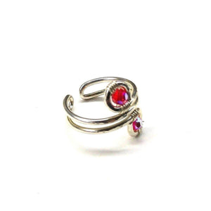 Sterling Silver Red Pink Crystal Adjustable Wire Wrap Finger Toe Ring - Ring/Toe Ring - Alexa Martha Designs   