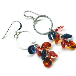 Silver Circle Multi Color Crystal Drop Dangle Earrings - Earrings - Alexa Martha Designs   