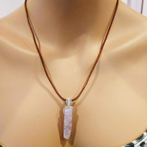 Silver Wrapped Light Amethyst Gemstone Point Leather Necklace - Necklace - Alexa Martha Designs   
