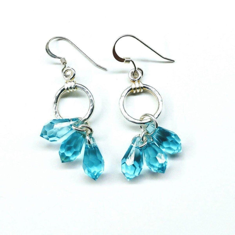 Sterling Silver Hammered Aqua Crystal Cascading Drop Earrings - Earrings - Alexa Martha Designs   