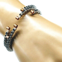 Wire Wrapped Copper Silver Black Crystal Rhinestone Bangle - Bangles /Bracelets - Alexa Martha Designs   