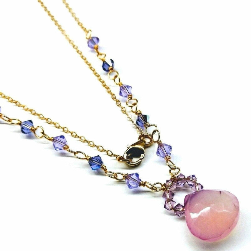 Purple Chalcedony Drop 14 KT Gold Filled Gemstone Collier Necklace - Necklaces - Alexa Martha Designs   