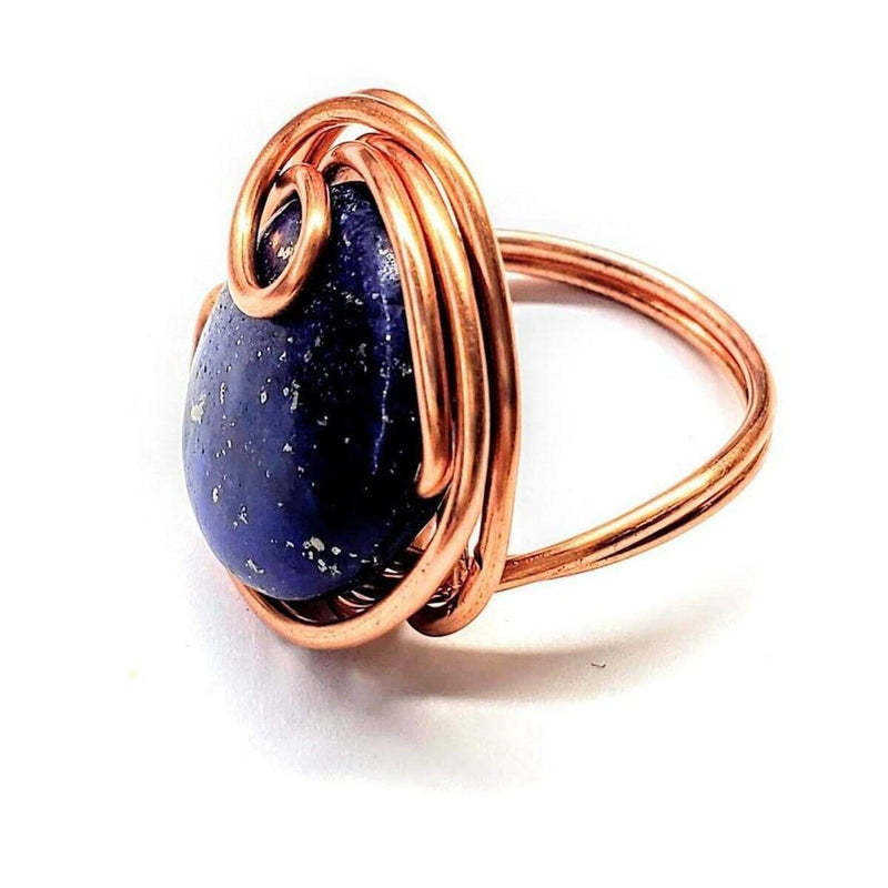 Wire Wrapped Lapis Lazuli Copper Ring - Ring - Alexa Martha Designs   