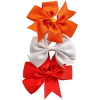 AnnLoren Accessories Set of 3- Red, Orange, White 3" Ribbon Bow Clips