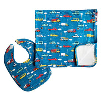 AnnLoren Baby Care Default Title / Blue AnnLoren Baby Toddler Boy Cars Trucks Blanket & Bib Gift Set 2 pc Knit Cotton