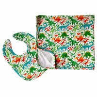 AnnLoren Baby Care Default Title / Green/Multicolor AnnLoren Baby Toddler Boy Dinosaur Blanket & Bib Gift Set 2 pc Knit Cotton
