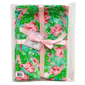 AnnLoren Baby Care Default Title / Green/Pink AnnLoren Baby Toddler Girls Floral Blanket & Bib Gift Set 2 pc Knit Cotton
