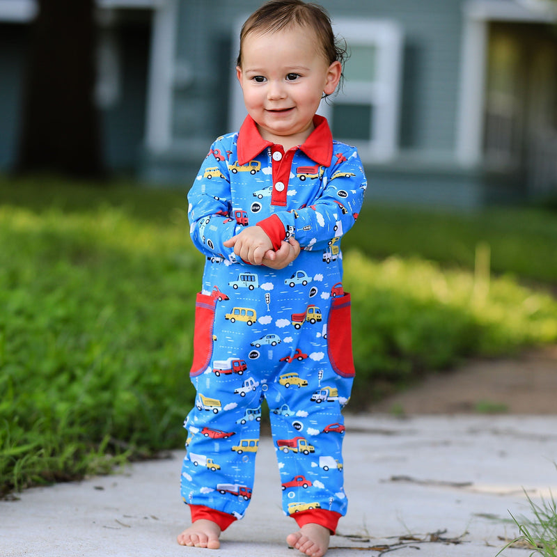 AnnLoren Boy's Jumpsuits & Rompers AnnLoren Automobile Cars Trucks Long Sleeve Baby/Toddler Boys Romper Toddler
