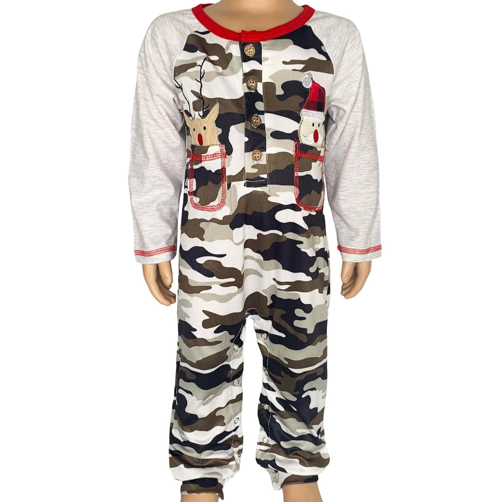 AnnLoren Boy's Jumpsuits & Rompers Baby Boys Holiday Reindeer Santa Christmas Camouflage Romper- AL Limited