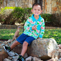 AnnLoren Boy's Shirt AnnLoren Toddler & Big Boys Long Sleeve Polo Shirt with Pocket Dinosaur Print