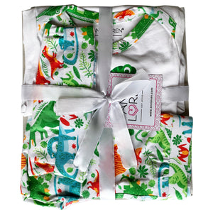 AnnLoren Boys Layette Sets AnnLoren Baby Layette Boys Dinosaur Onesie Pants Cap 3pc Gift Set Clothing Sizes 3M - 18M
