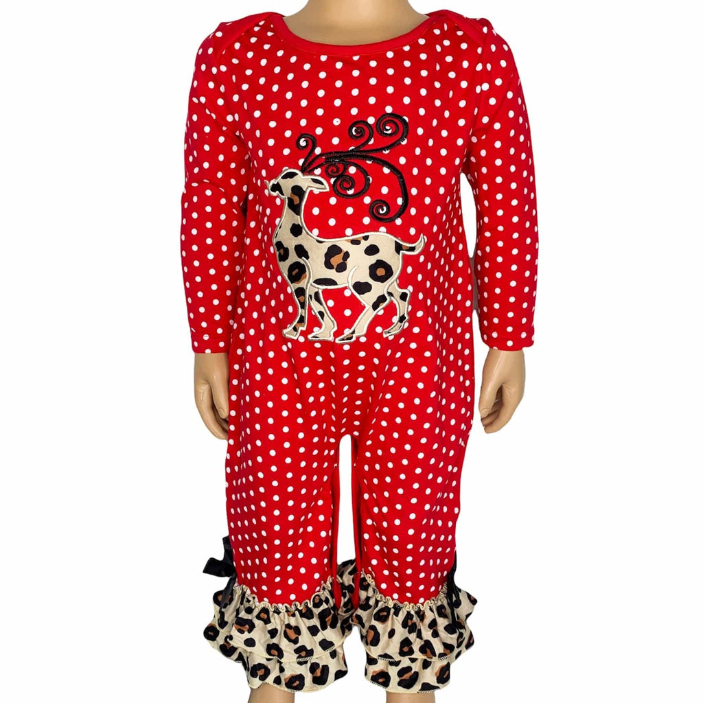 AnnLoren Children's Jumpsuits & Rompers AL Limited Baby Girls Christmas Leopard Reindeer Holiday Cotton Romper One Piece