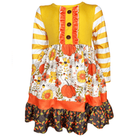 AnnLoren Girl's Dress AL Limited Girls Autumn Pumpkin Floral Cotton Knit Fall Long Sleeve Dress