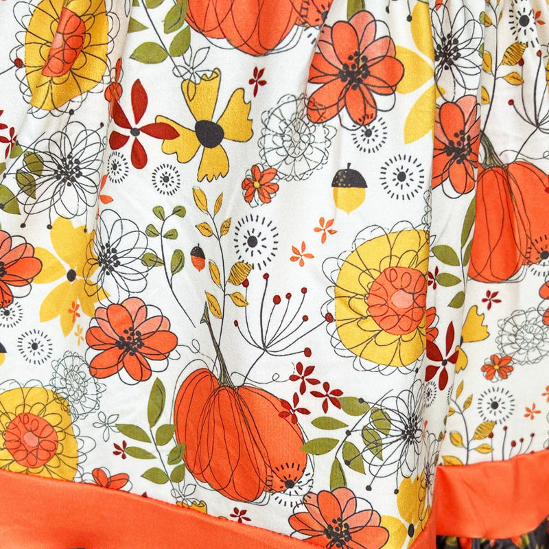 AnnLoren Girl's Dress AL Limited Girls Autumn Pumpkin Floral Cotton Knit Fall Long Sleeve Dress