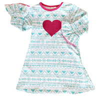AnnLoren Girl's Dress AL Limited Girls Boutique Blue & Pink Heart Soft Cotton Long Sleeve Dress