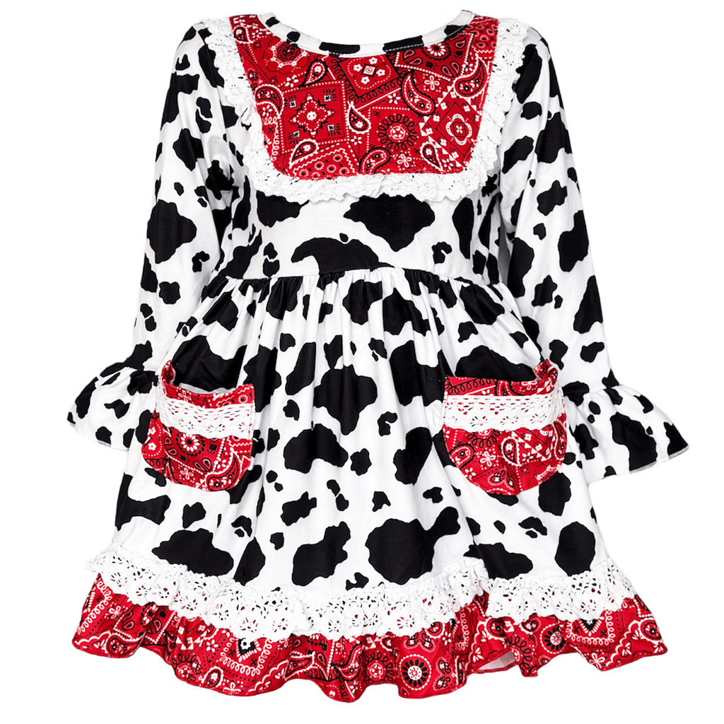 AnnLoren Girl's Dress AL Limited Girls Boutique Cowgirl Cow print Lace Bandana Rodeo Party Dress