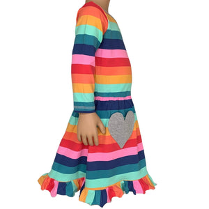 AnnLoren Girl's Dress AnnLoren Baby Big Girls Boutique Fall Rainbow Hearts Cotton Winter Dress