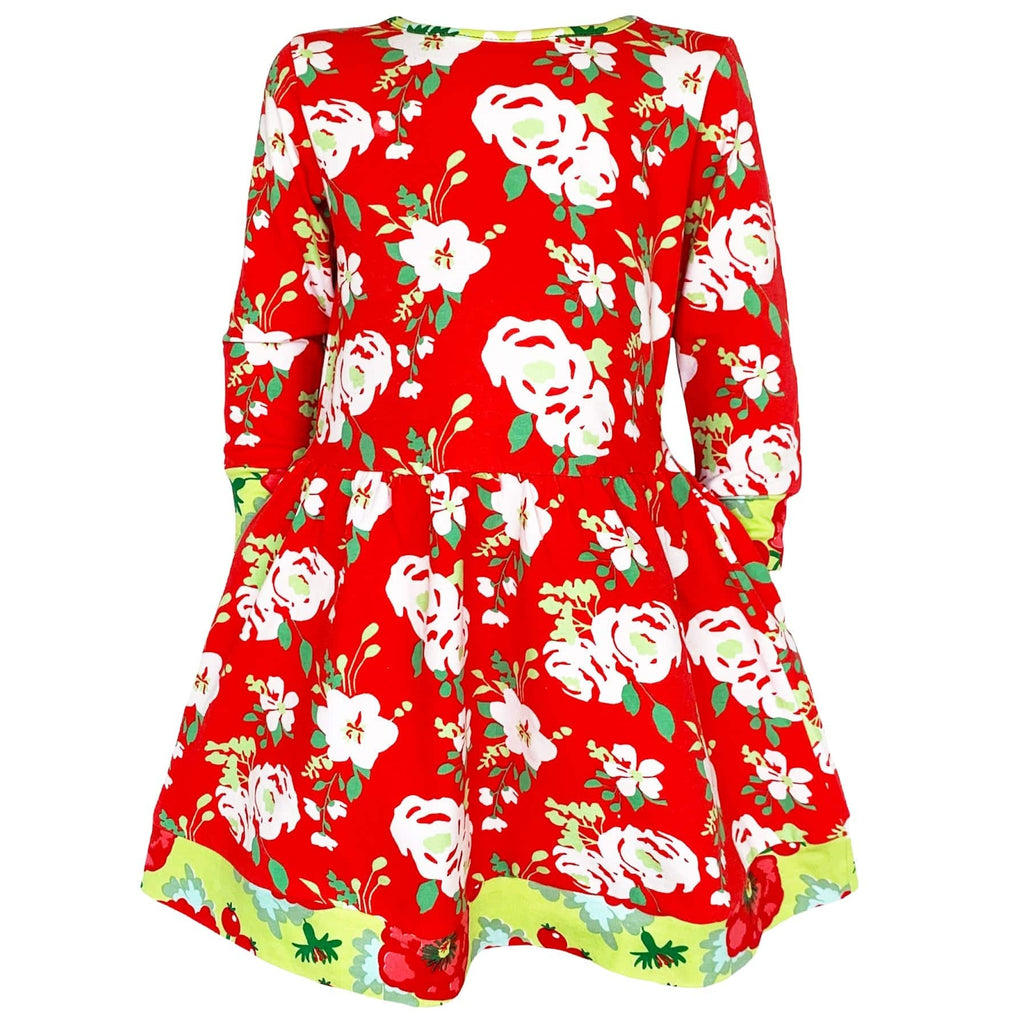 AnnLoren Girl's Dress AnnLoren Girls Boutique Christmas Floral Long Sleeve Cotton Party Dress