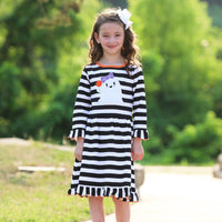 AnnLoren Girl's Dress AnnLoren Girls Boutique Friendly Ghost Striped Halloween Cotton Dress