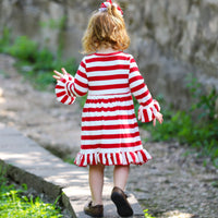 AnnLoren Girl's Dress AnnLoren Girls Boutique Red Stripe Christmas Rudolf the Reindeer Swing Dress