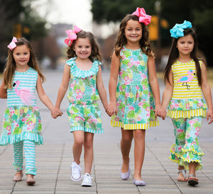 AnnLoren Girl's Dress AnnLoren Little Big Girls Pink Flamingo Palm Tree Kids Swing Tropical Dress Spring Summer