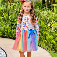 AnnLoren Girl's Dress Girls Boutique Ombre Rainbow Mesh Tulle Easter Party Dress