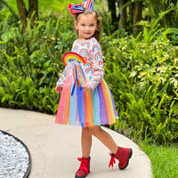 AnnLoren Girl's Dress Girls Boutique Ombre Rainbow Mesh Tulle Easter Party Dress