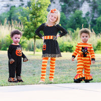 AnnLoren Girl's Jumpsuit & Rompers AnnLoren Baby Girls Halloween Sweet Black Cat Orange Cotton Romper