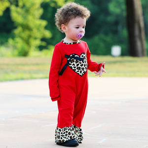 AnnLoren Girl's Jumpsuit & Rompers AnnLoren Baby Girls Leopard Valentines Holiday Heart Romper Outfit One Piece