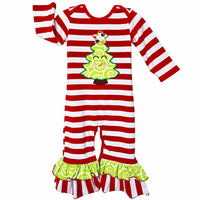 AnnLoren Girl's Jumpsuits & Rompers 12-18 mo AnnLoren Baby Girls Boutique Happy Christmas Tree Red Striped Romper sz 6M-24M