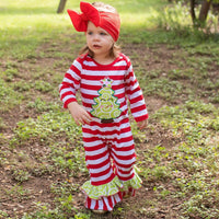 AnnLoren Girl's Jumpsuits & Rompers AnnLoren Baby Girls Boutique Happy Christmas Tree Red Striped Romper sz 6M-24M