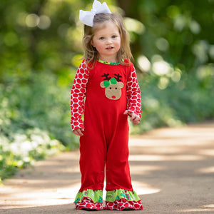 AnnLoren Girl's Jumpsuits & Rompers AnnLoren Baby Girls Boutique Red Green Christmas Tree Rudolph Reindeer Holiday Romper sz 6M-24M