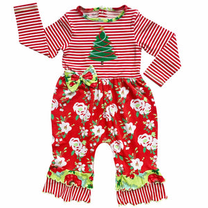 AnnLoren Girl's Jumpsuits & Rompers AnnLoren Baby Girls Merry Christmas Tree Holiday Floral Toddler Romper sz 6M-24M