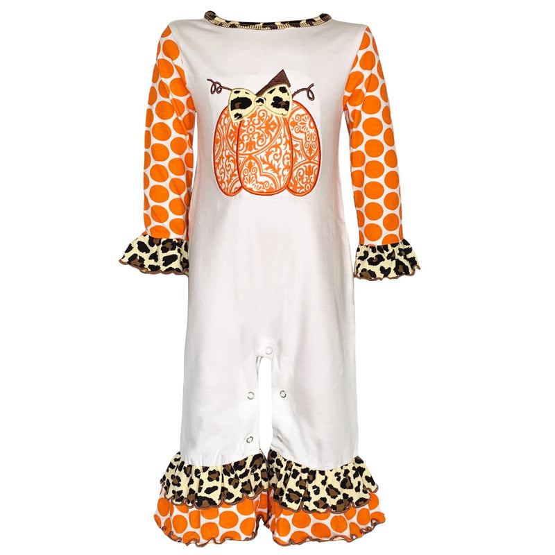AnnLoren Girl's Jumpsuits & Rompers AnnLoren Baby Girls Orange pumpkin Autumn Holiday Cotton Romper