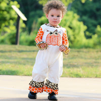 AnnLoren Girl's Jumpsuits & Rompers AnnLoren Baby Girls Orange pumpkin Autumn Holiday Cotton Romper