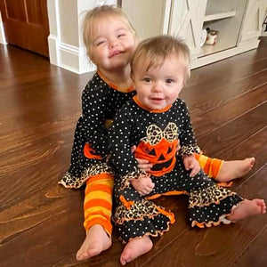 AnnLoren Girl's Jumpsuits & Rompers AnnLoren Baby Girls Orange pumpkin Jack O Lantern Halloween Romper