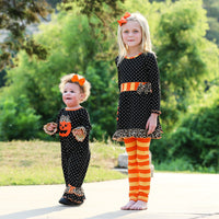 AnnLoren Girl's Jumpsuits & Rompers AnnLoren Baby Girls Orange pumpkin Jack O Lantern Halloween Romper