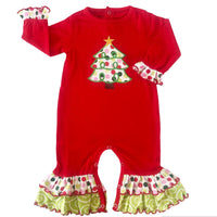 AnnLoren Girl's Jumpsuits & Rompers AnnLoren Baby Girls Red & White Christmas Tree Romper Outfit
