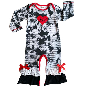 AnnLoren Girl's Jumpsuits & Rompers AnnLoren Baby Girls Tie Dye Heart Long Sleeve Romper Valentine's Day