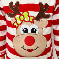 AnnLoren Girl's Jumpsuits & Rompers AnnLoren Baby/Toddler Girls Boutique Christmas Reindeer Red Striped Romper