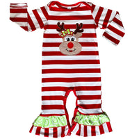 AnnLoren Girl's Jumpsuits & Rompers AnnLoren Baby/Toddler Girls Boutique Christmas Reindeer Red Striped Romper