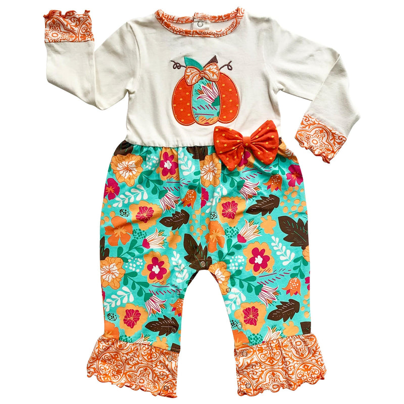 AnnLoren Girl's Jumpsuits & Rompers AnnLoren Baby Toddler Girls Thanksgiving Autumn Orange Pumpkin Romper