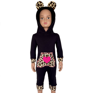 AnnLoren Girl's Jumpsuits & Rompers AnnLoren Girls Long Sleeve Leopard Heart Baby Toddler Romper Hoodie One Piece
