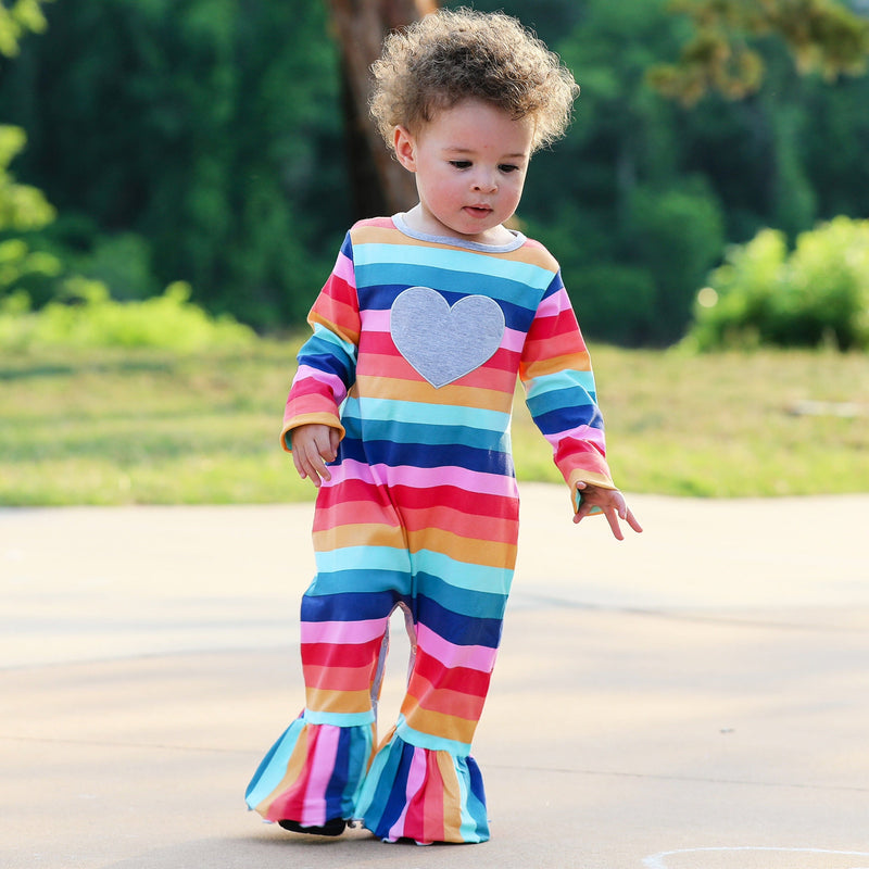 AnnLoren Girl's Jumpsuits & Rompers AnnLoren Girls Long Sleeve Rainbow Hearts Baby Toddler Romper One Piece