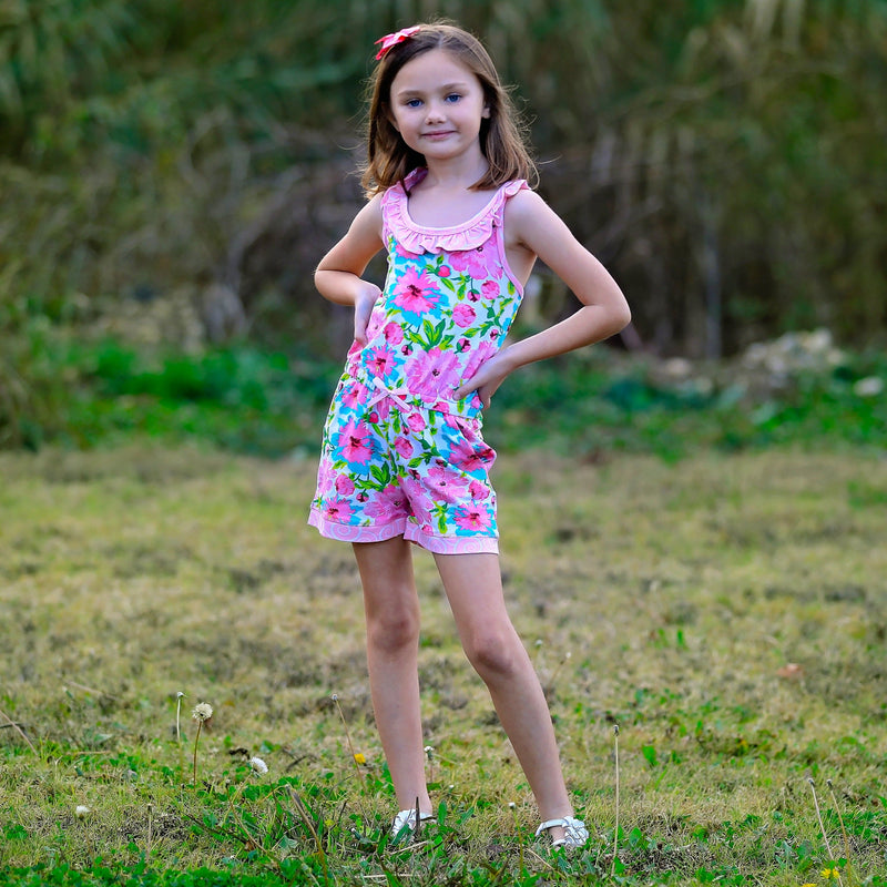 AnnLoren Girl's Jumpsuits & Rompers AnnLoren Little & Big Girls Jumpsuit Shabby Chic Floral Spring Summer Romper