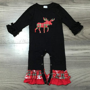 AnnLoren Girl's Jumpsuits & Rompers Baby Girls Christmas Plaid Reindeer Holiday Cotton Romper AL Limited