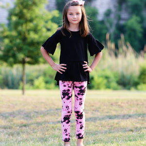 AnnLoren Girl's Leggins AnnLoren Baby Toddler Big Girls Boutique Black and Pink Tie Dye Leggings